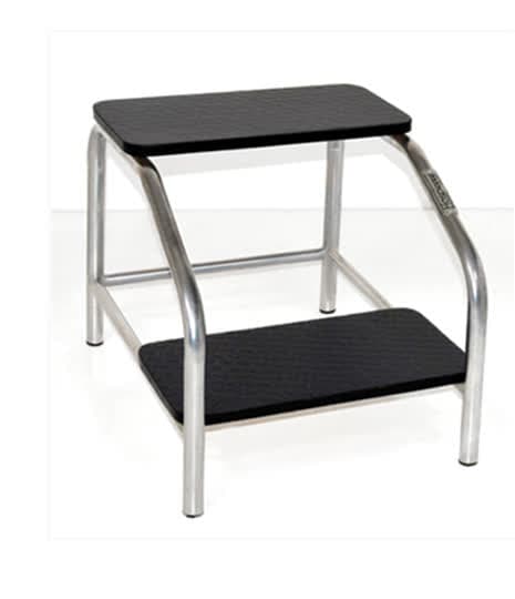 Step Stool (Double), two anti-slip black treads on a steel frame, studio view