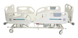 Lit de soins intensifs Santron en position plate, quatre barrières relevées, vue latérale, détourage sur fond transparent