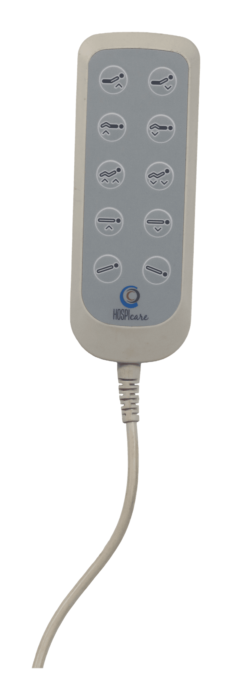 HOSPIcare 10-button hand-control pendant with cable, transparent product cutout — not marked