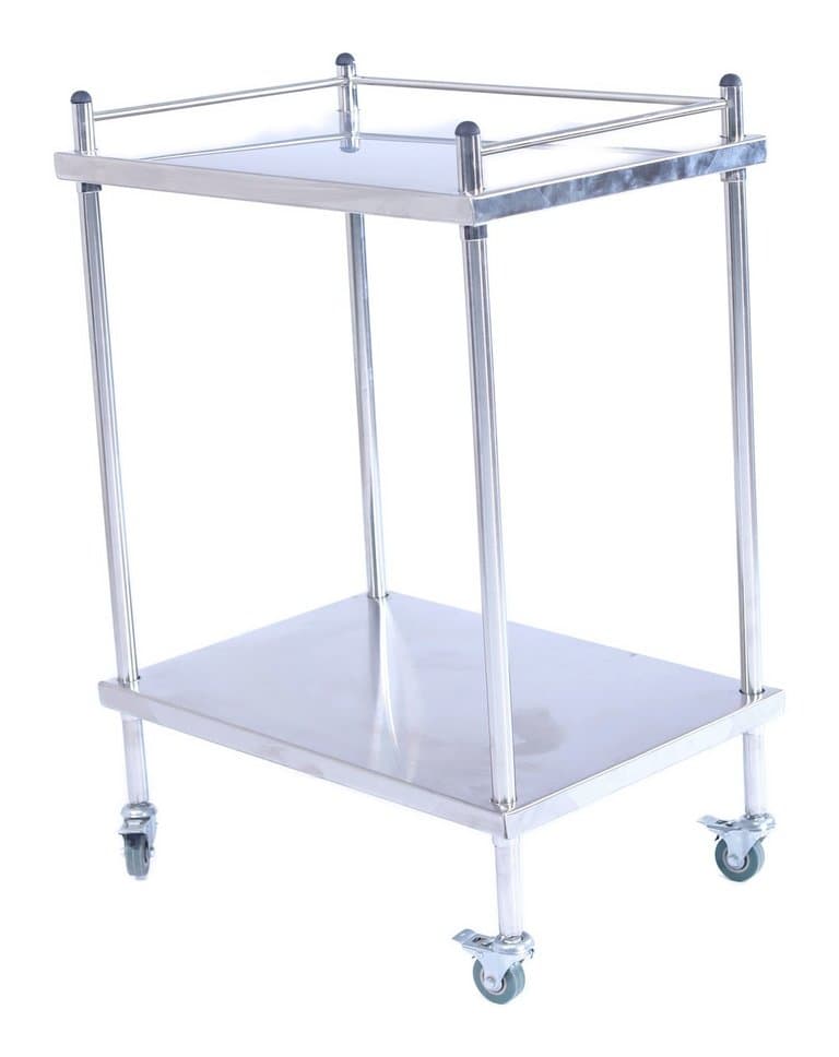 HOSPIcare dual-tier stainless steel instruments table, front view on white — MLC-31
