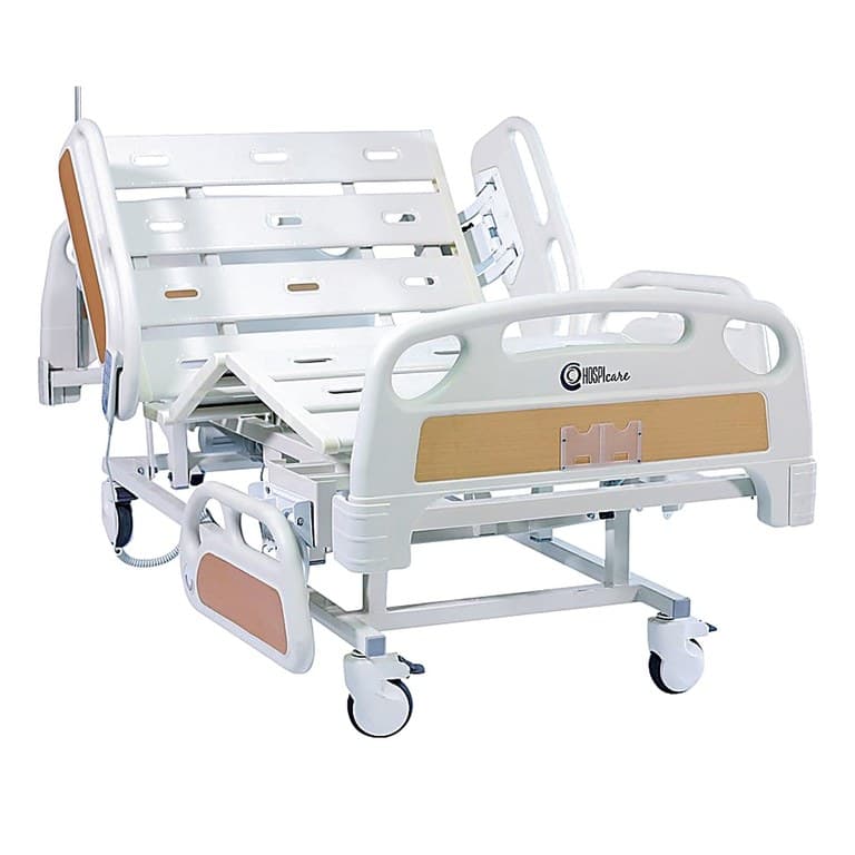 Three-Function PRIME care Bed MLP-02, backrest raised, three-quarter view