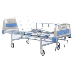Two-Function Manual Bed MLP-31, backrest raised, crank handles visible, three-quarter view