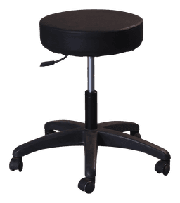Hydraulic round stool, black seat, gas column with height lever, black five-star base on castors, transparent product cutout — MLC-25 (assumed)