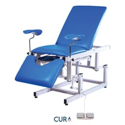 Electric Gynecology Examination Couch, backrest raised, basin and stirrups fitted